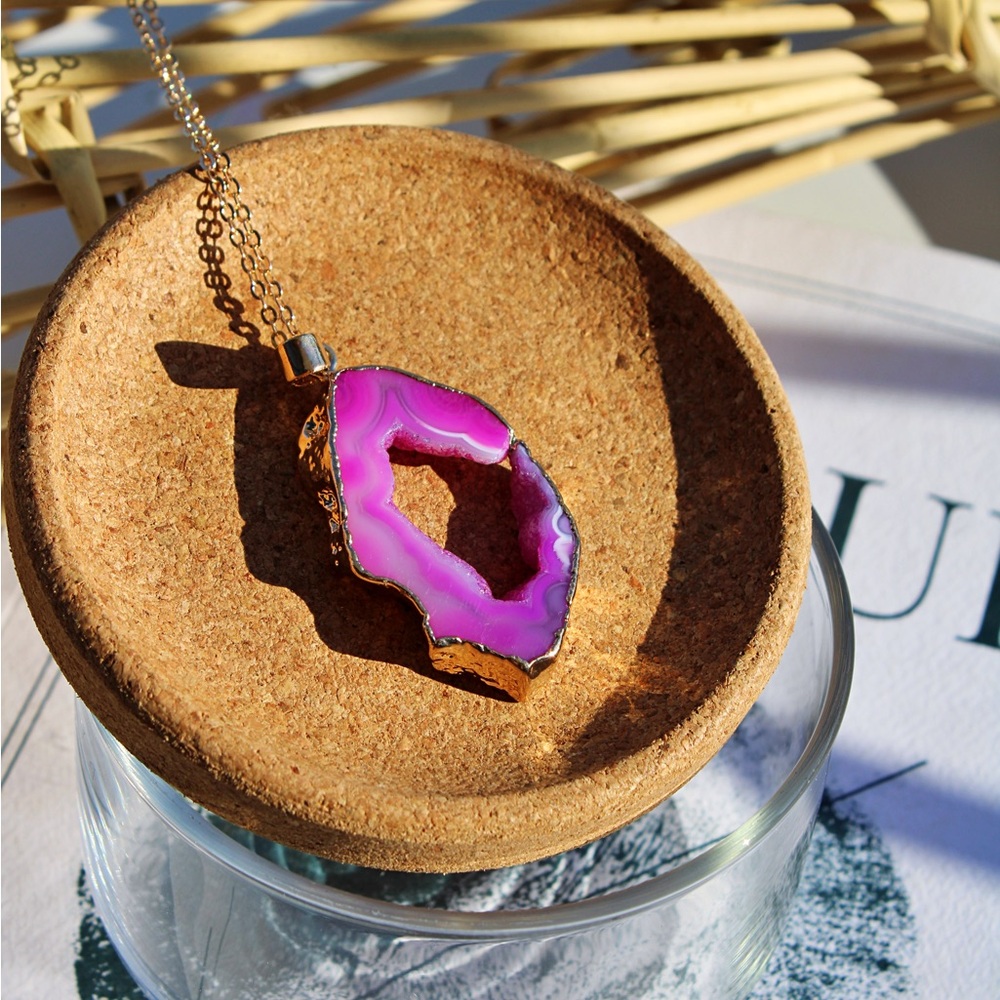 Pink Agate Geode Necklace